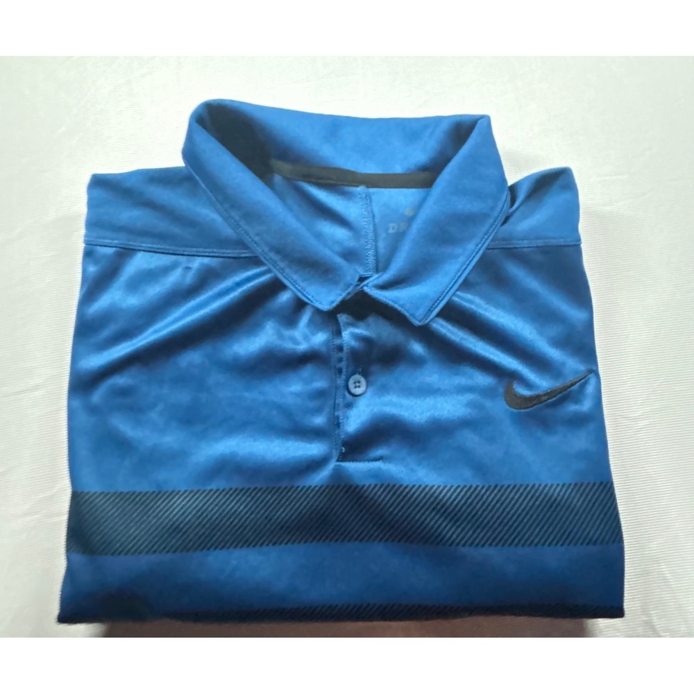 Nike Dri-FIT Mens XL Blue Striped Short Sleeve Golf Polo Shirt RN56323
